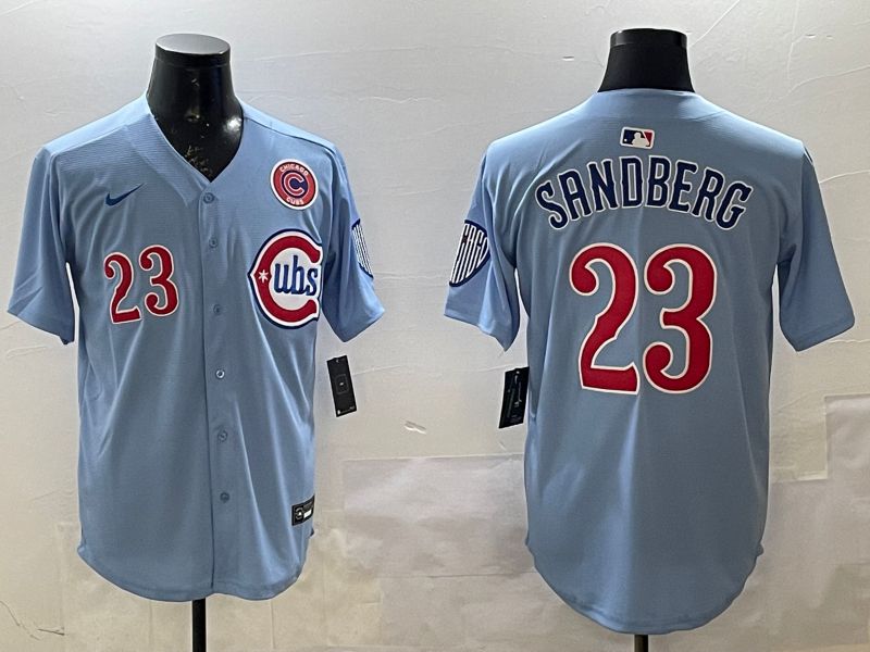 Men Chicago Cubs #23 Sandberg Light Blue Throwback Fashion 2025 Nike MLB Jersey style 2->chicago cubs->MLB Jersey